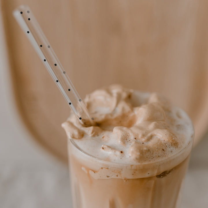 Strohhalme 4er Set aus Glas mit Reinigungsbürste - Punkte schwarz