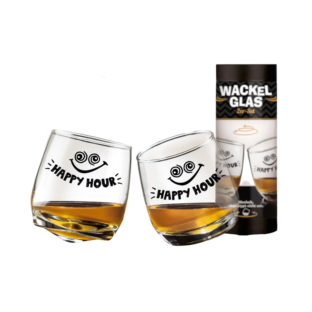 Glass wobbly glass 'Happy' set of 2