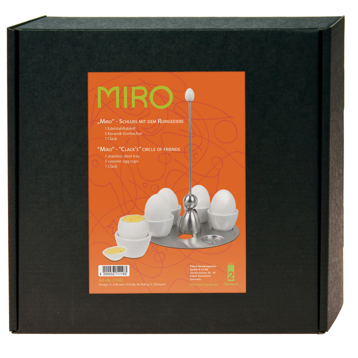 Miro egg cup tray "Miro" and Clack egg shell breaking point maker