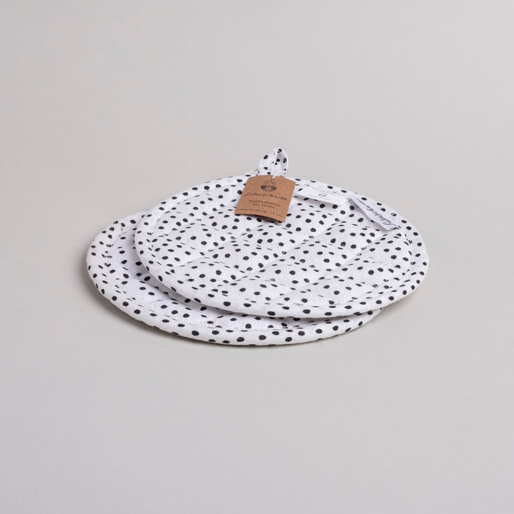 Eulenschnitt Topflappen „Punkte“ – 2er Set aus Leinen