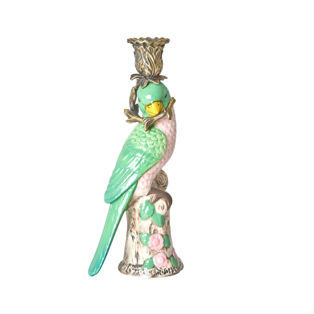 Ceramic Candlestick - Green - Bird