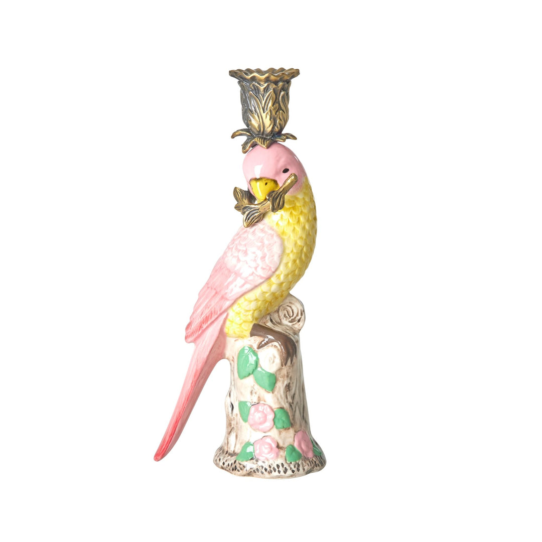 Ceramic Candlestick - Pink - Bird