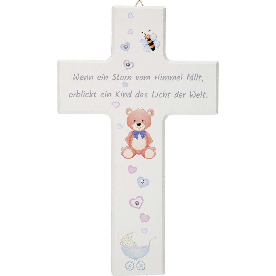 Kinderkreuz Weiß m. Swarovski Steinchen