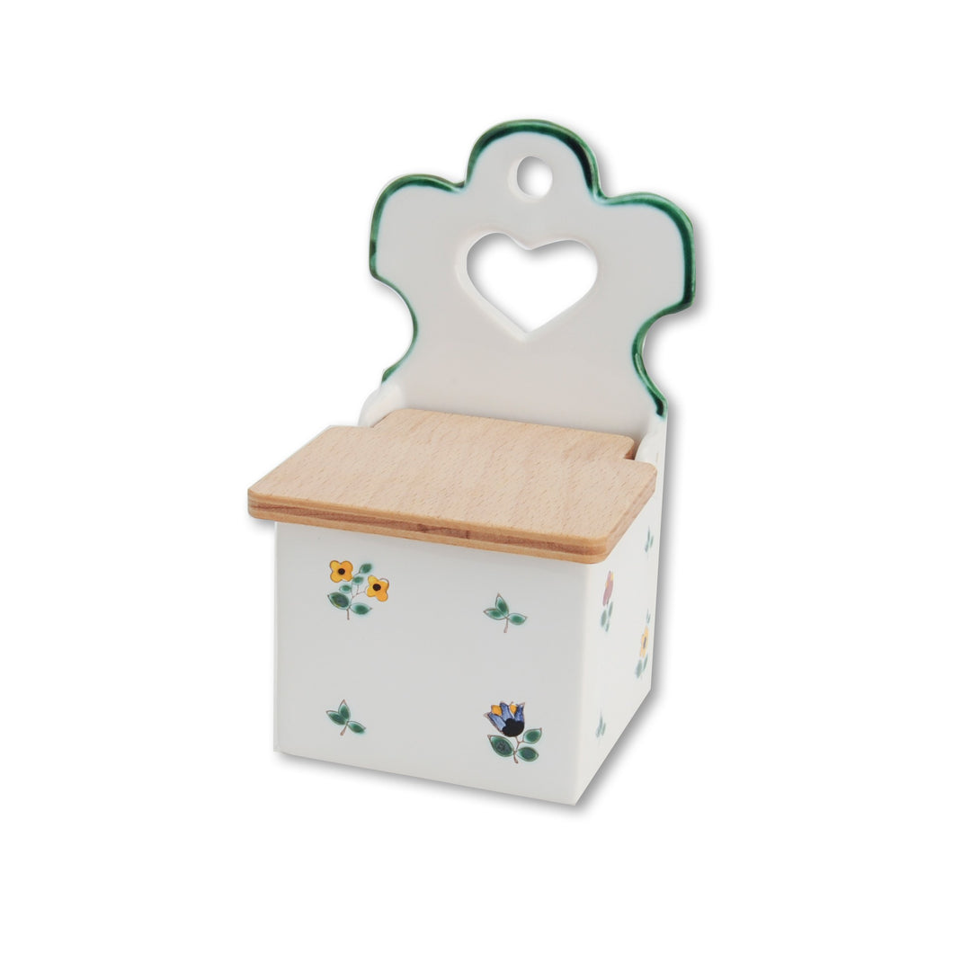 Scattered flowers, salt barrel with wooden lid (H: 18cm)