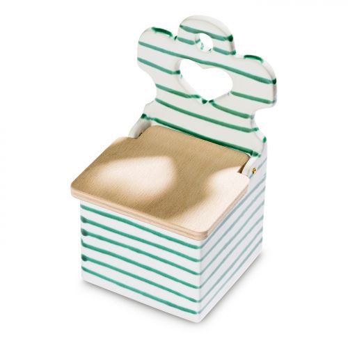 Green flamed, salt barrel with wooden lid (H: 18cm)