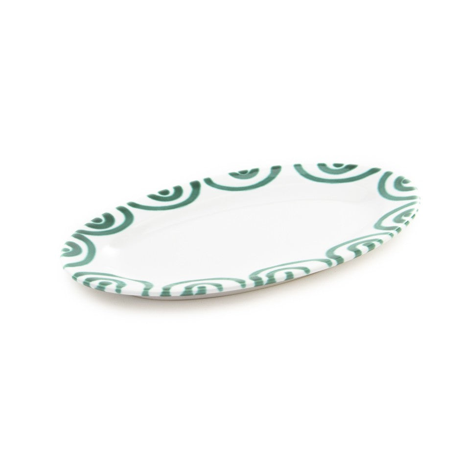 Green flamed, oval plate with flag (21x14cm)
