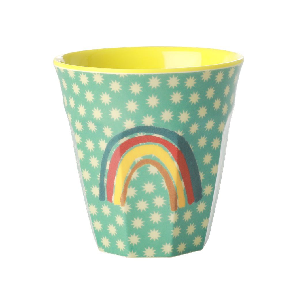 Medium Melamine Mug - Green - Rainbow and Stars Print