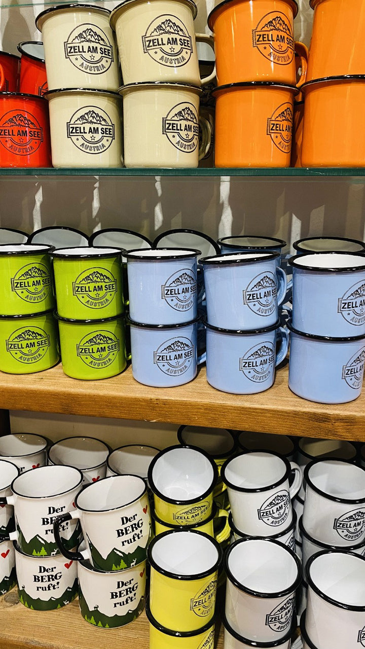 Enamel mug "Zell am See" mountains various colors