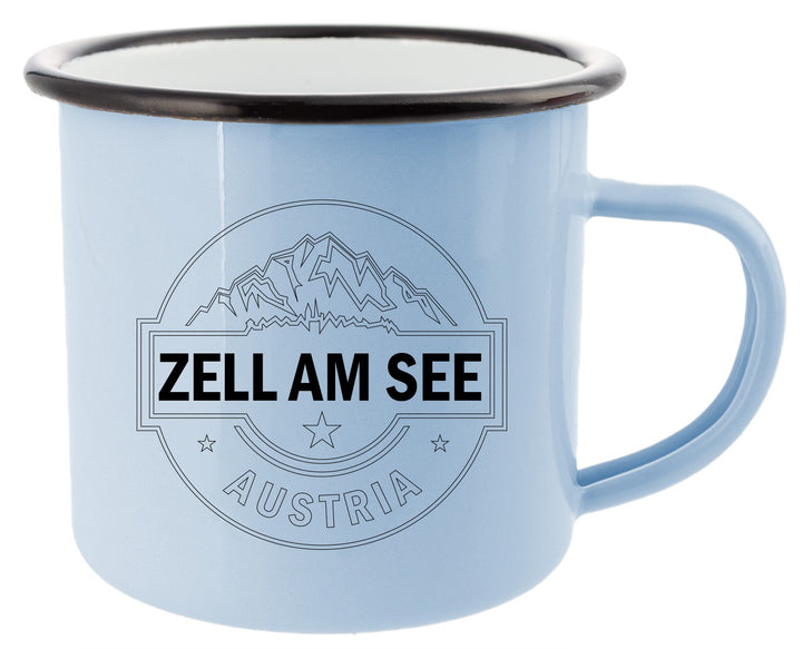 Emaille-Tasse "Zell am See" Berge versch. Farben