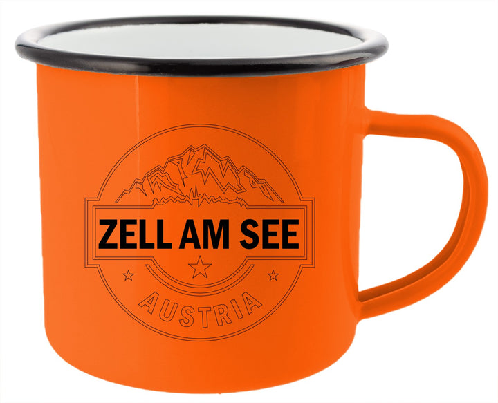 Enamel mug "Zell am See" mountains various colors