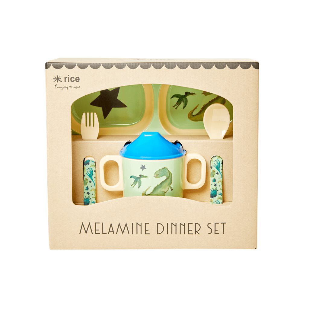 Melamine Baby Dinnerware Set - Green - Dino Print