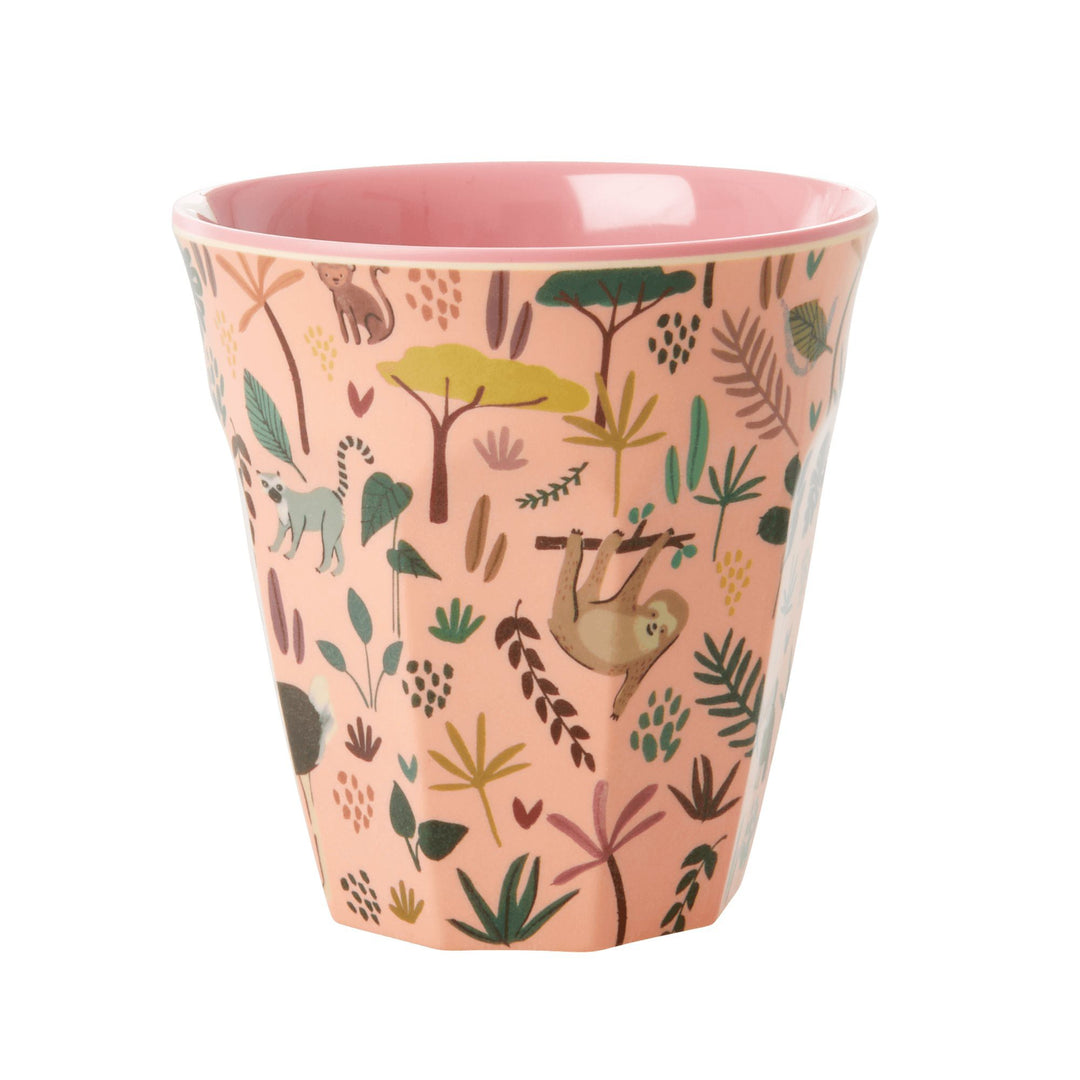 Medium Melamine Mug - Coral - All Over Jungle Animals Print