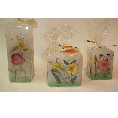 Pillar candle square - with pressed flower - 7 x 5 cm