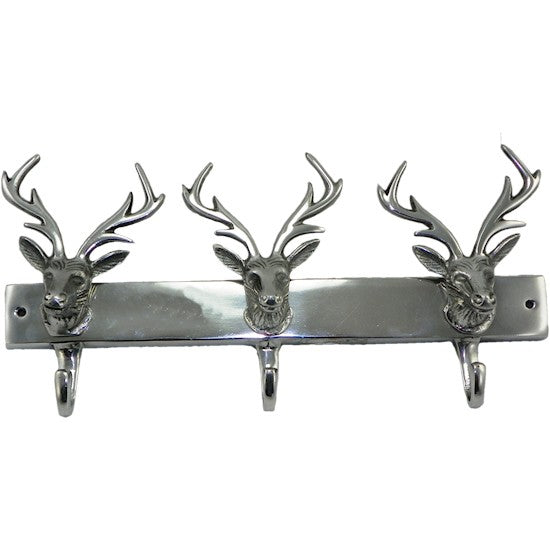 Hakenleiste 3 Hirschköpfe und 3 Haken silber