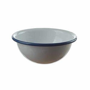 Enamel salad bowl - 17 cm - white with blue rim