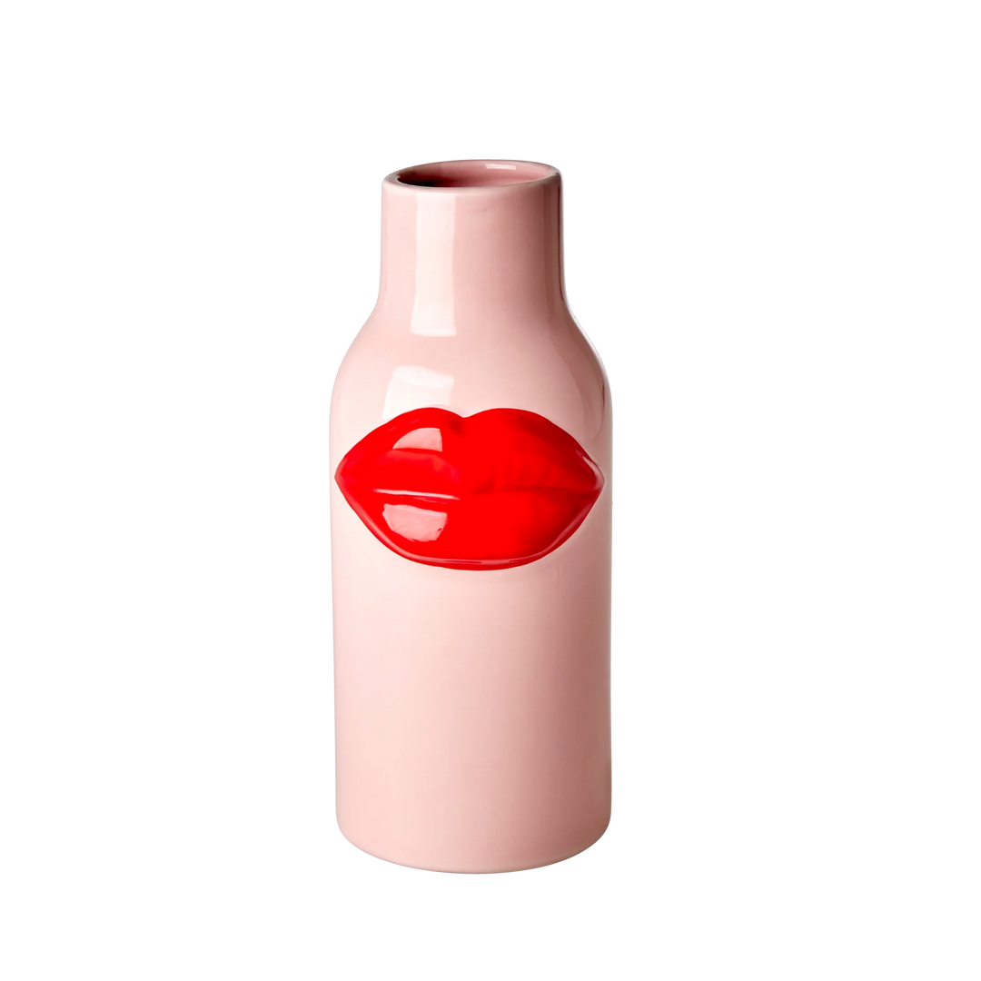 Ceramic vase with red lips - large