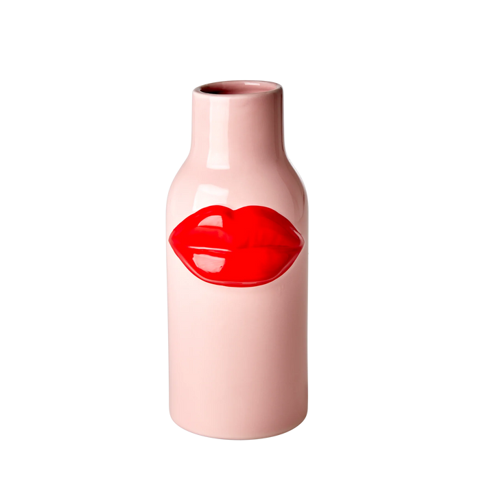 Ceramic vase with red lips - large