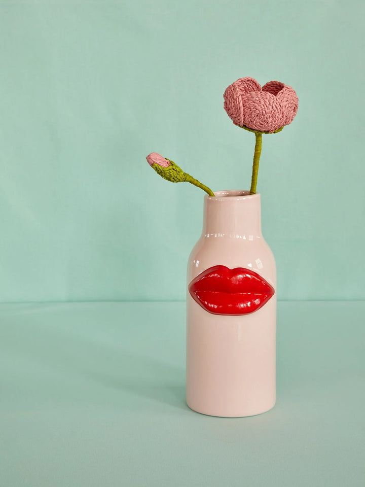 Ceramic vase with red lips - large