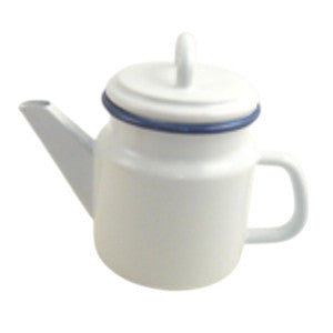Teekanne 1L - weiß mit blauem Rand
