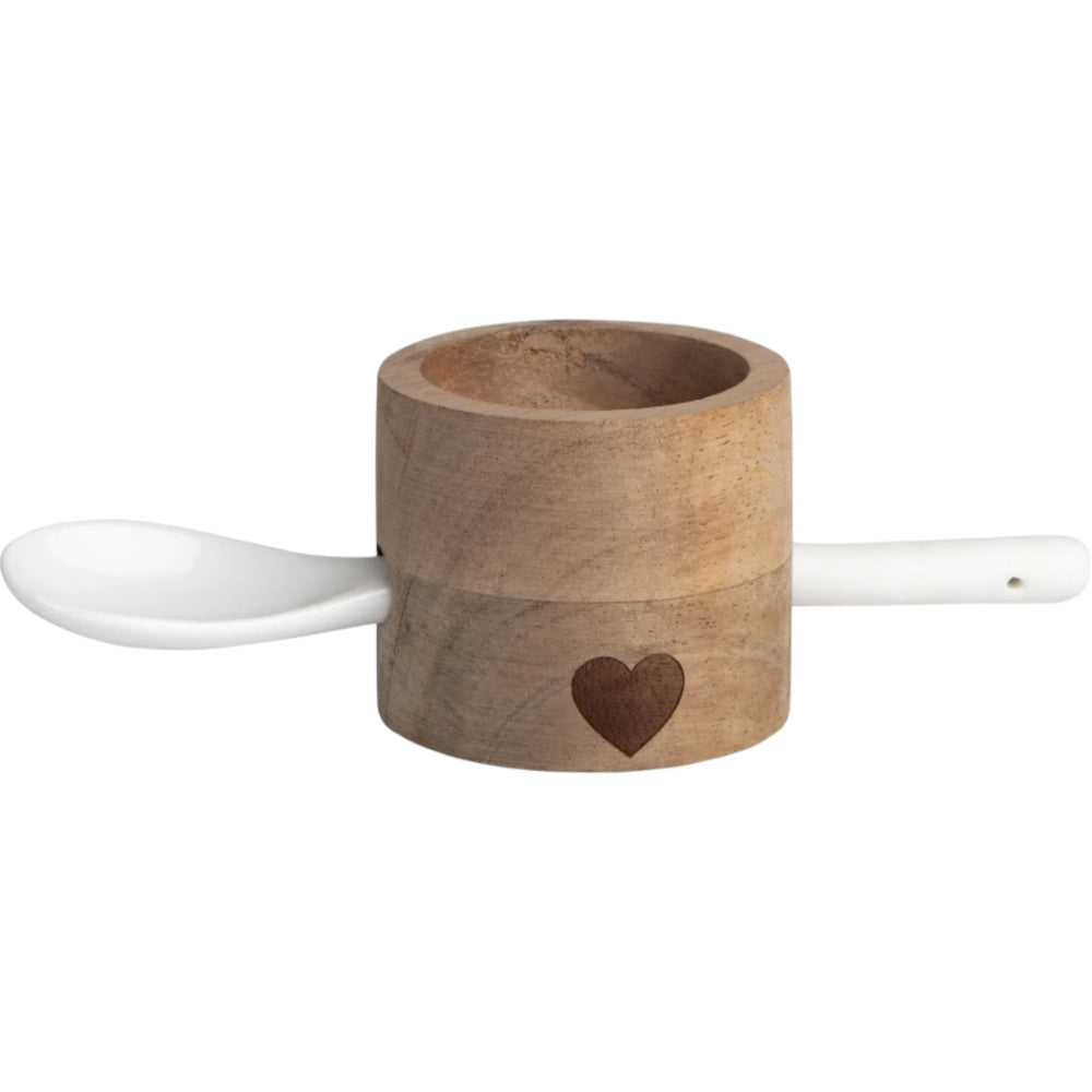 Eierbecher Set "rund Herz (Akazie & Porzellan)"