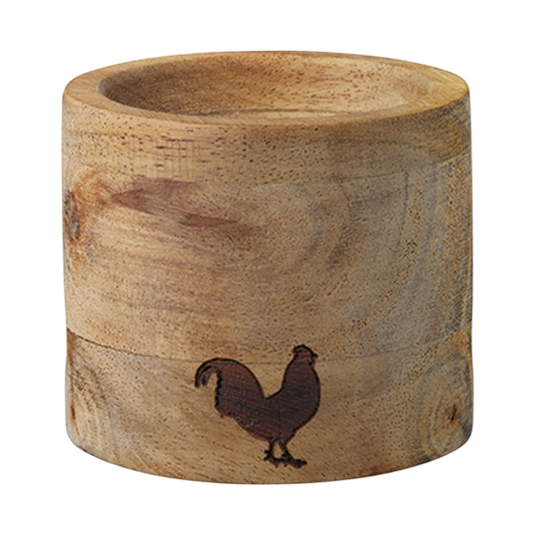 Eierbecher Set "rund Hahn (Akazie & Porzellan)"