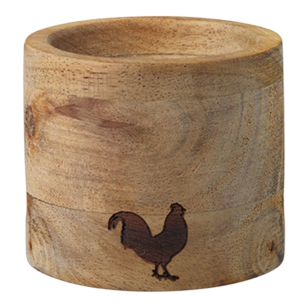 Eierbecher Set "rund Hahn (Akazie & Porzellan)"
