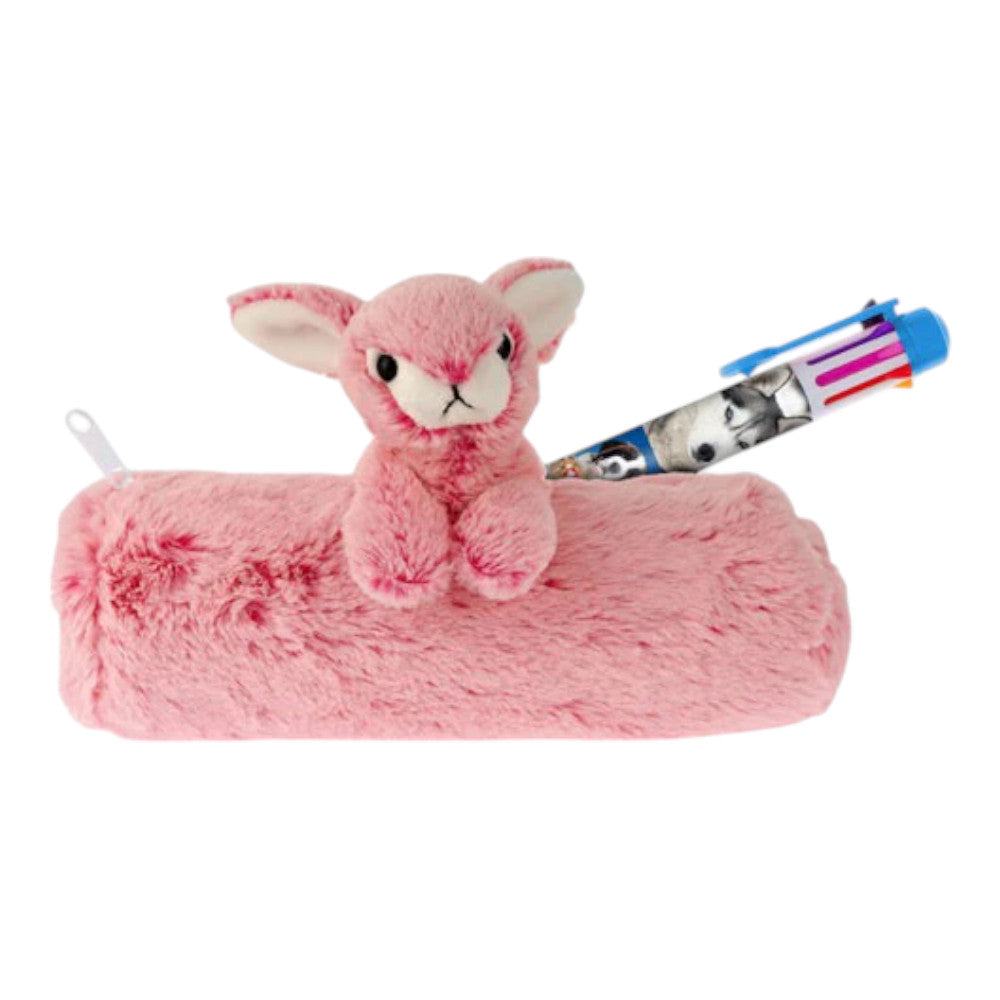 Plüsch-Federpenal Hase rosa