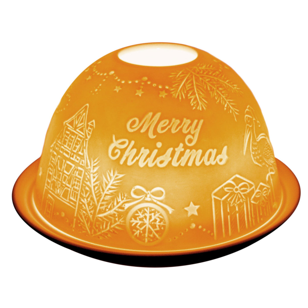 Teelichtkuppel aus Porzellan - Merry Christmas