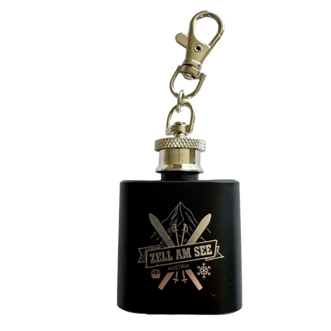 Edelstahl/Holz Schlüsselanhänger Flachmann klein 'Zell am See Ski'