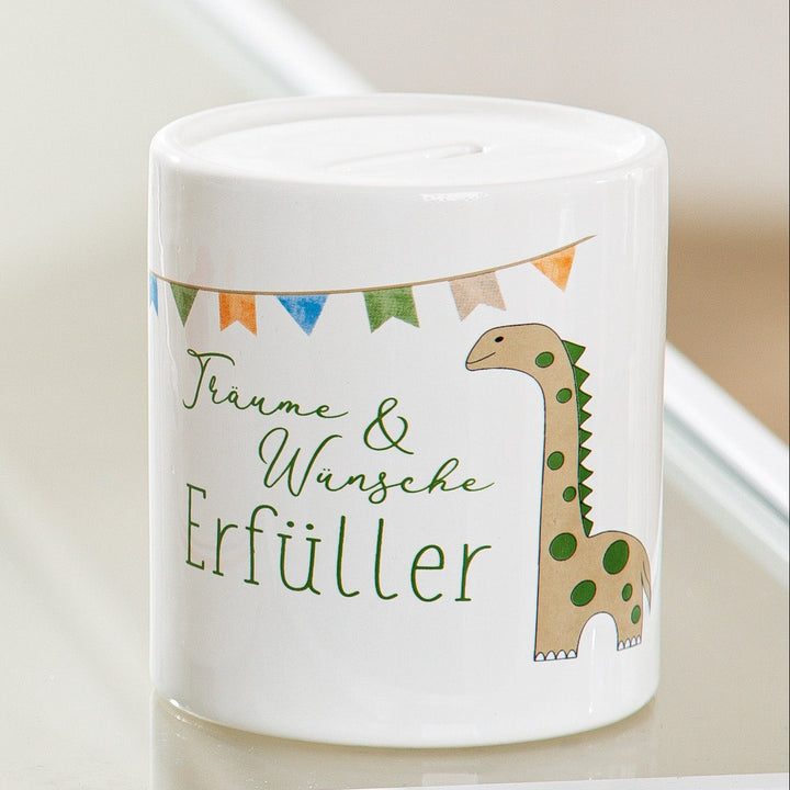 Spardose zylindrisch Dino „Träume & Wünsche Erfüller“