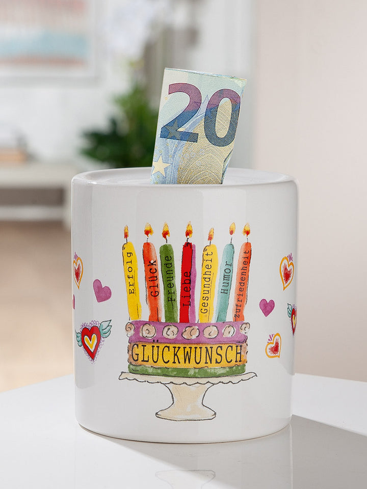 Spardose zylindrisch „Glückwunsch“