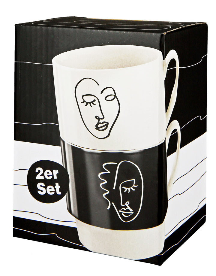 2tlg. Set Stapeltassen Gesichtsmotiv ‚Visione‘