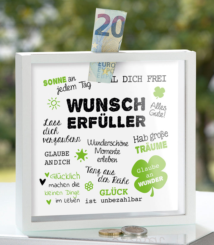 Spardose quadratisch „Wunscherfüller“