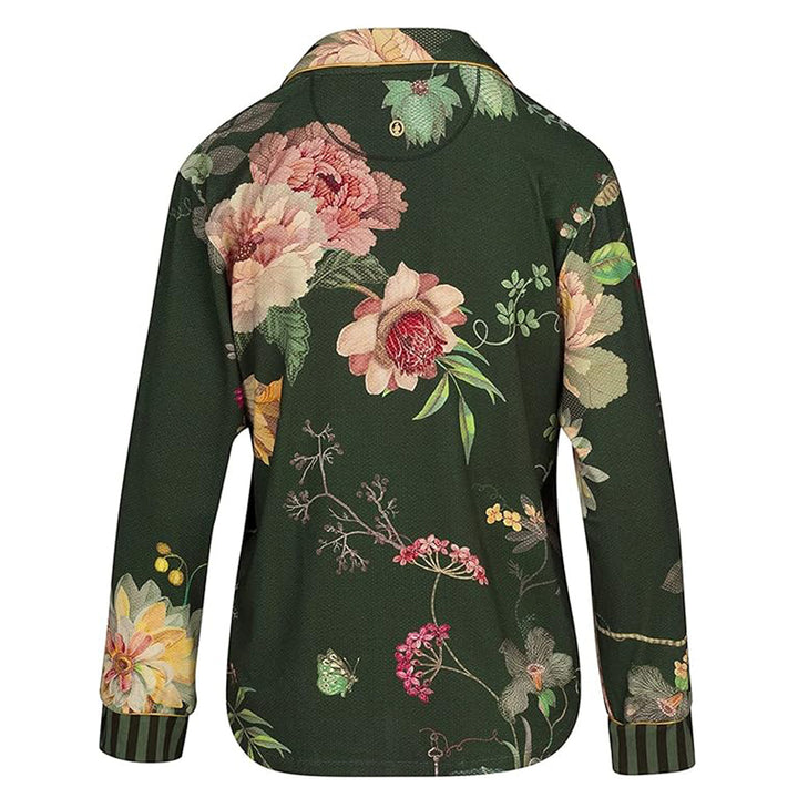 Flos Langarm Shirt Tokyo Bouquet Dark Green XL