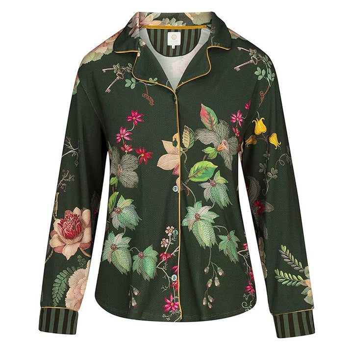 Flos Langarm Shirt Tokyo Bouquet Dark Green XL