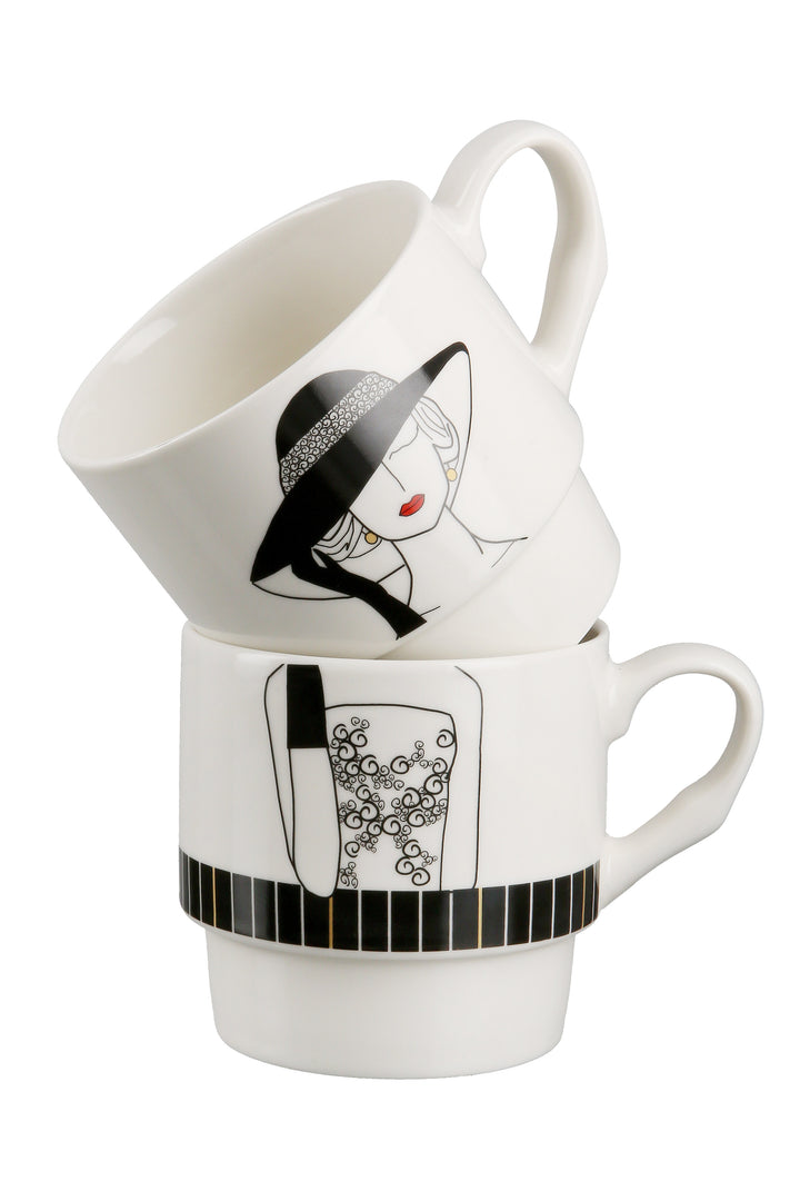 2tlg. Set Stapeltassen Fraumotiv ‚Lady mit  Hut‘