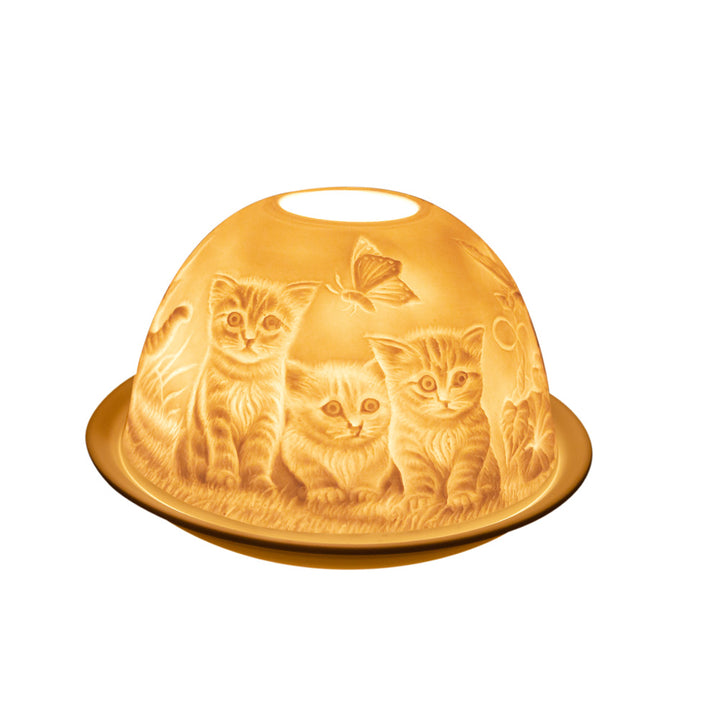 Teelichtkuppel aus Porzellan - 3 Katzen