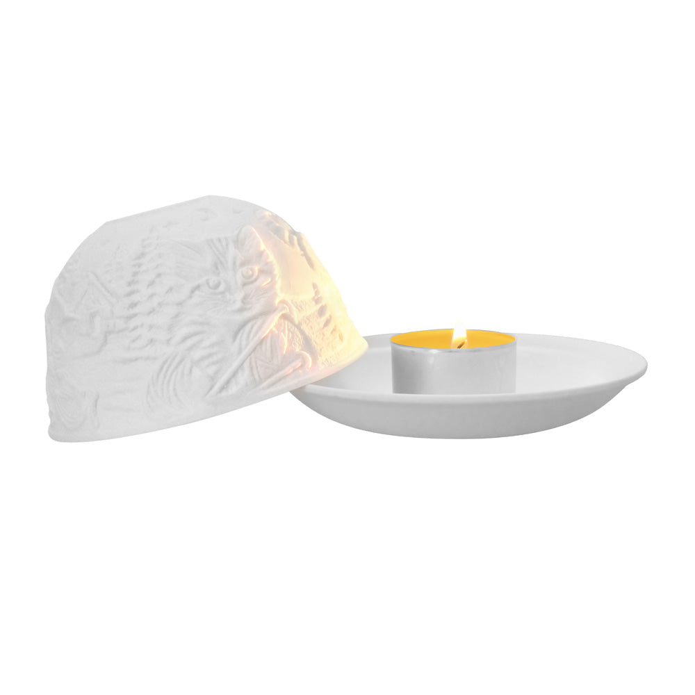 Teelichtkuppel aus Porzellan - 3 Katzen