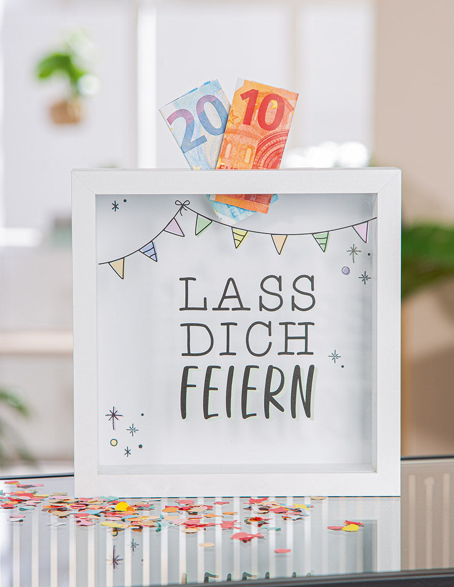 Spardose quadratisch „Glückwunsch“