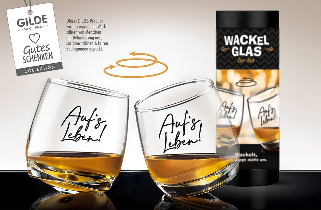 Glas Wackelglas „Auf's Leben!“ 2er-Set