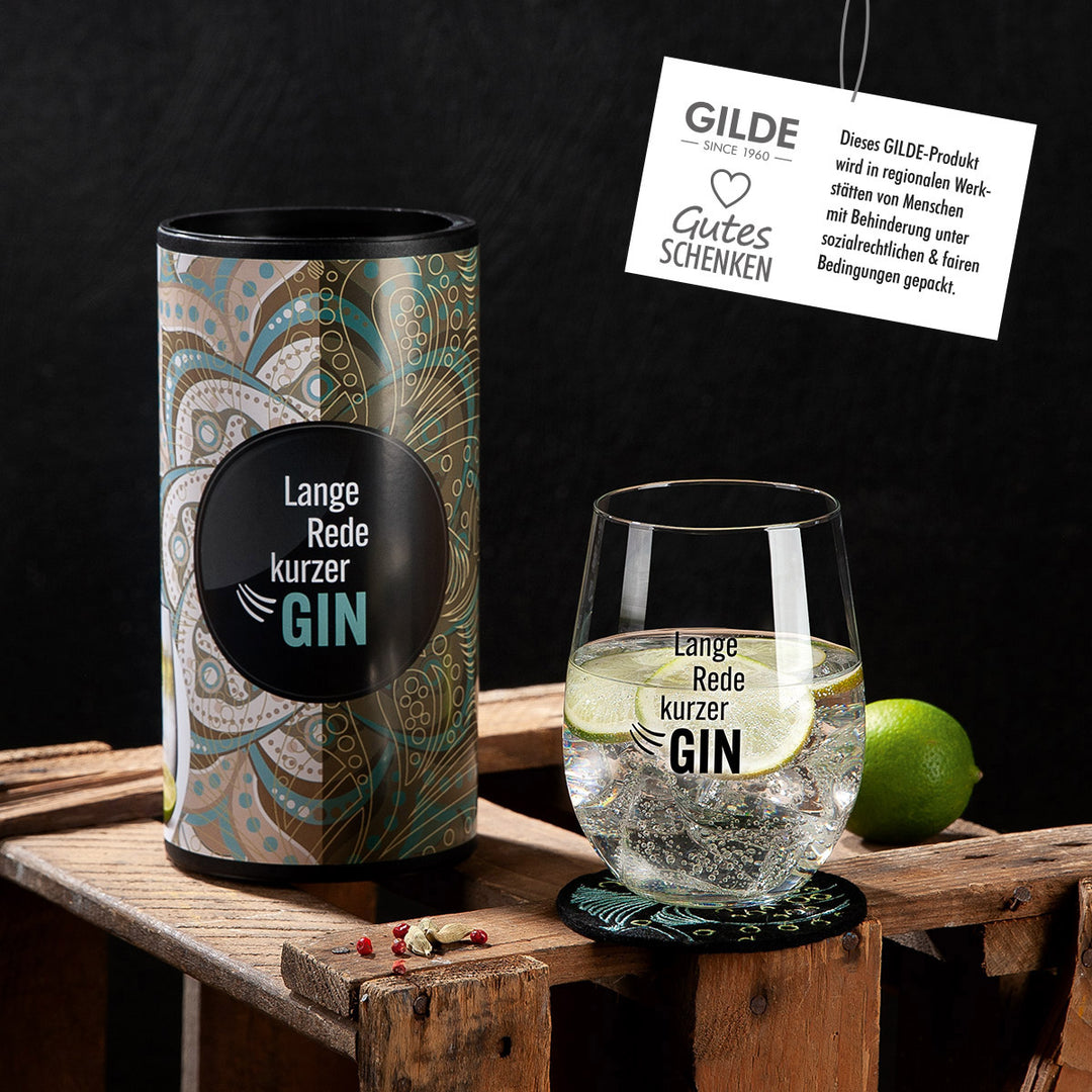 Ginglas rund „Lange Rede kurzer GIN“