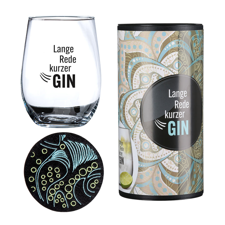 Ginglas rund „Lange Rede kurzer GIN“