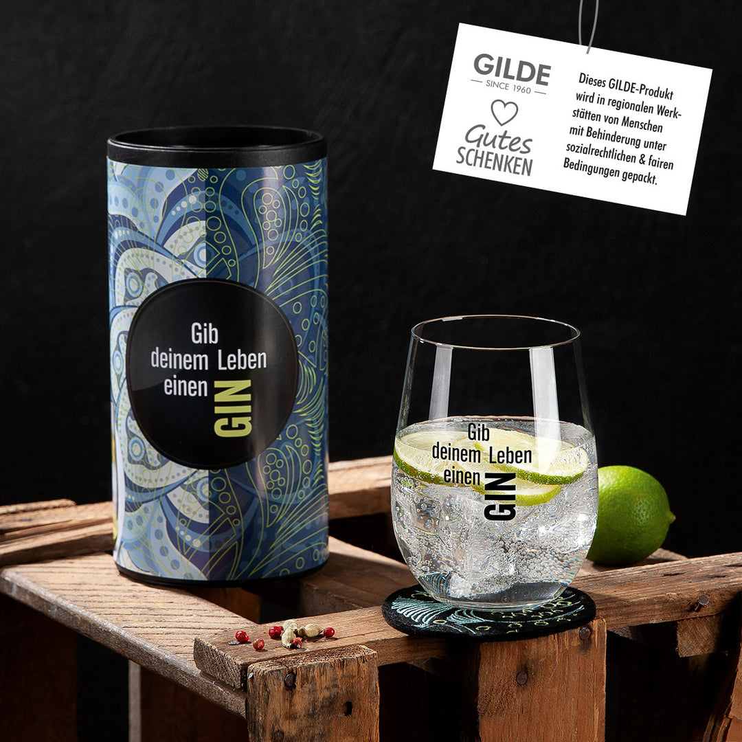 Ginglas rund „Gib deinem Leben einen GIN“