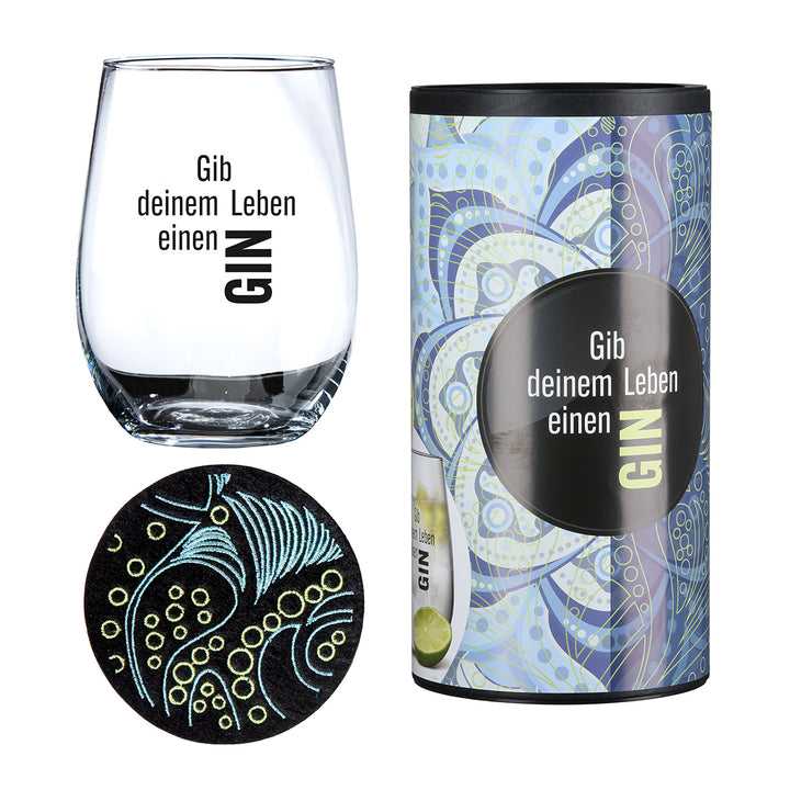 Ginglas rund „Gib deinem Leben einen GIN“