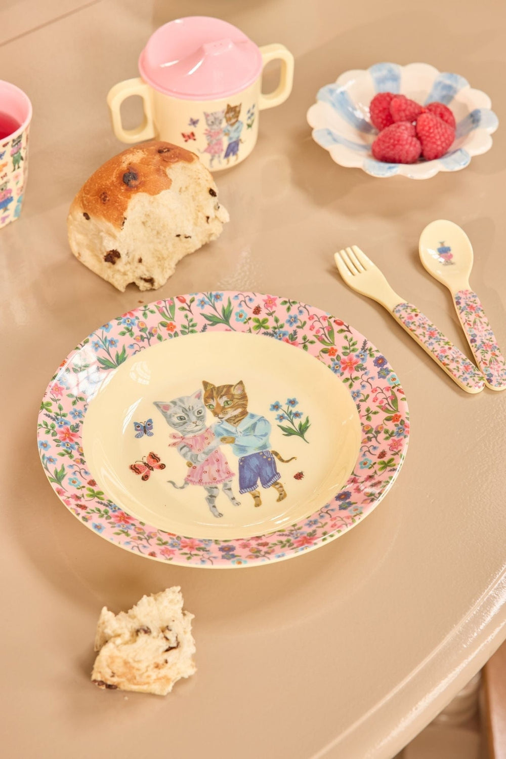 Kinder Melamin Löffel und Gabel mit Nathalie Lété Print – Pink