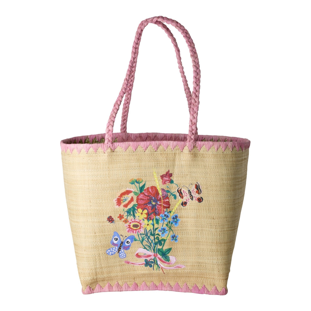 Raffia Tasche mit Nathalie Lété Design – Pink – groß