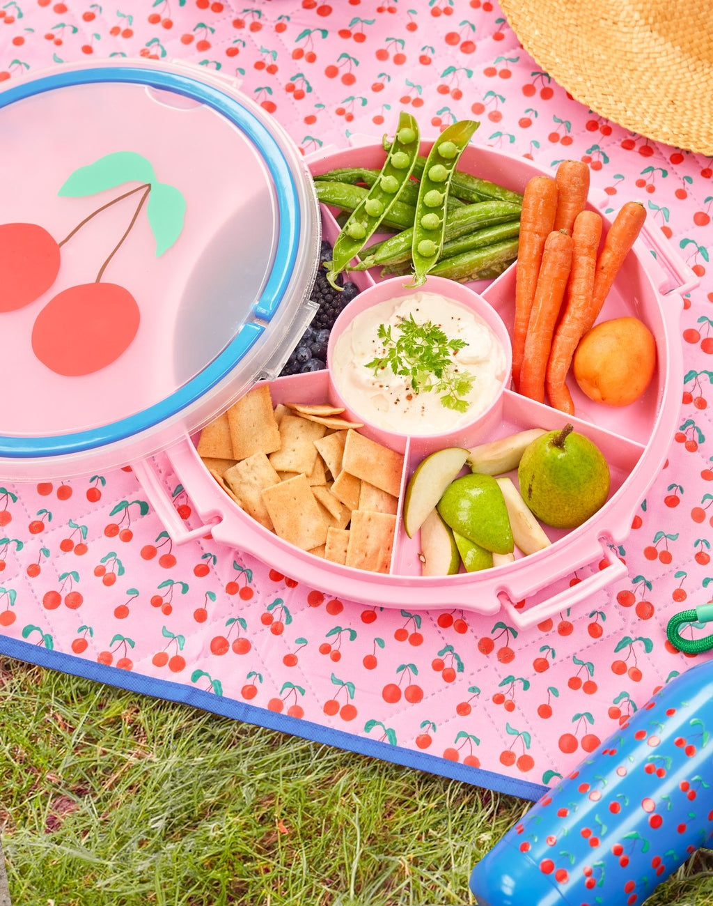 Picknickdecke mit wasserabweisender Rückseite – Kirschliebe-Print – Pink – 200 x 200 cm