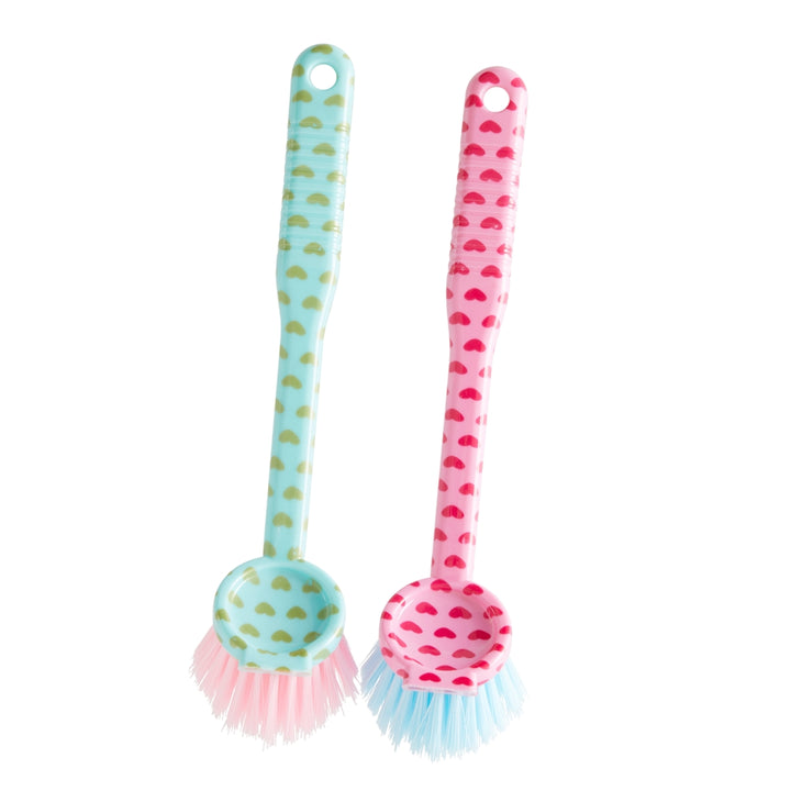Plastic brush in 2 different colors with heart print – pink and mint