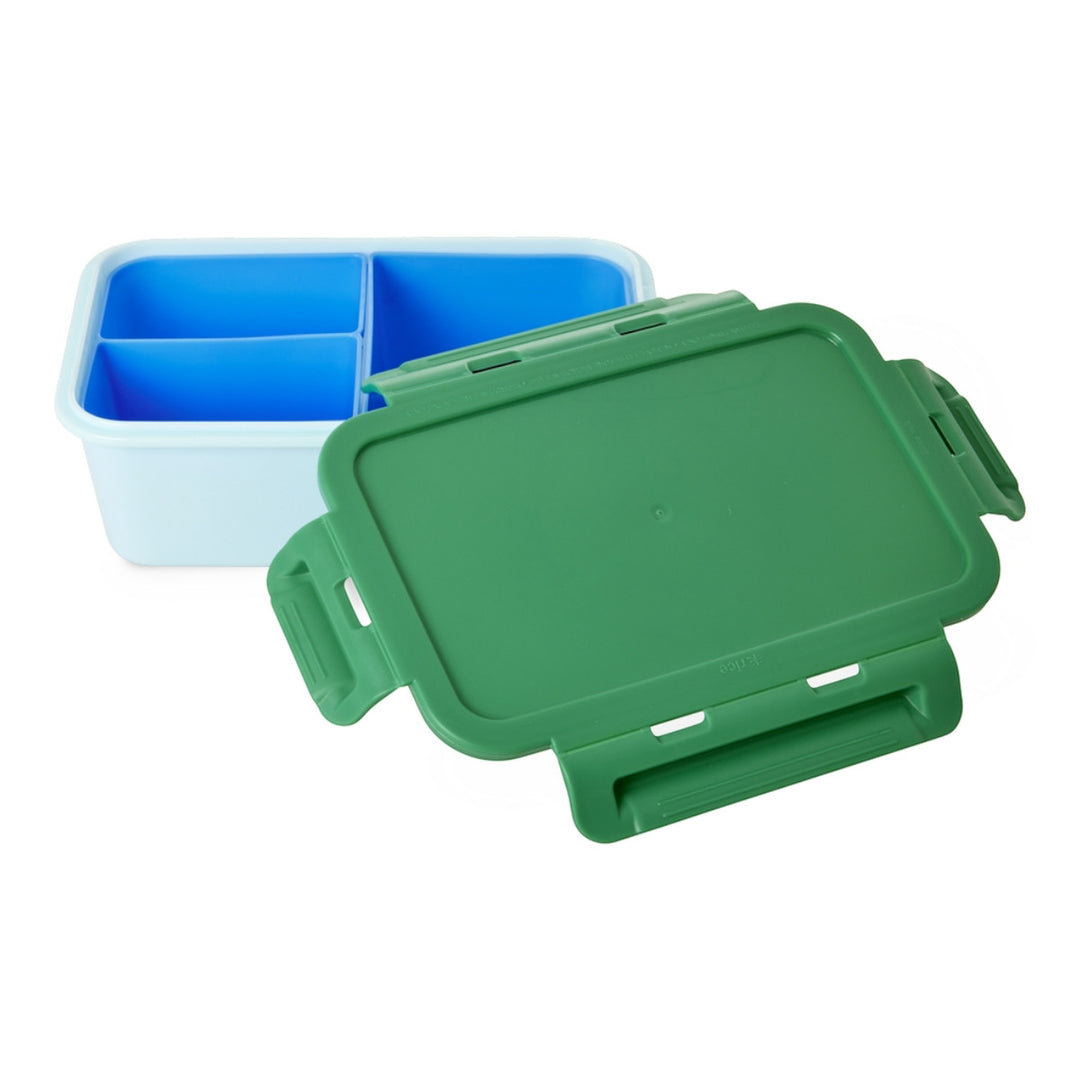 Lunchbox mit 3 Einsätzen in der Farbe Hellblau mit grünem Deckel