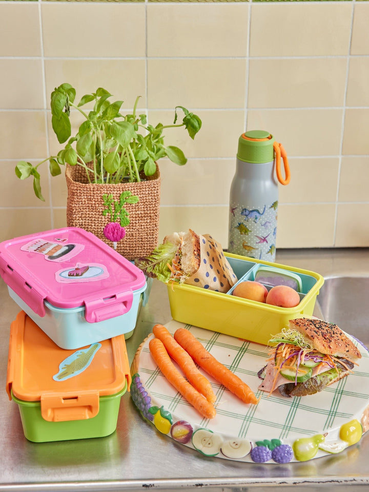 Lunchbox mit 3 Einsätzen in zartem Rosa und Gelb
